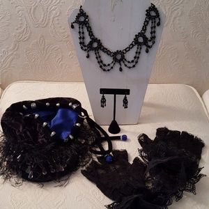 Victorian necklace,  earrings, lace gloves, purse
